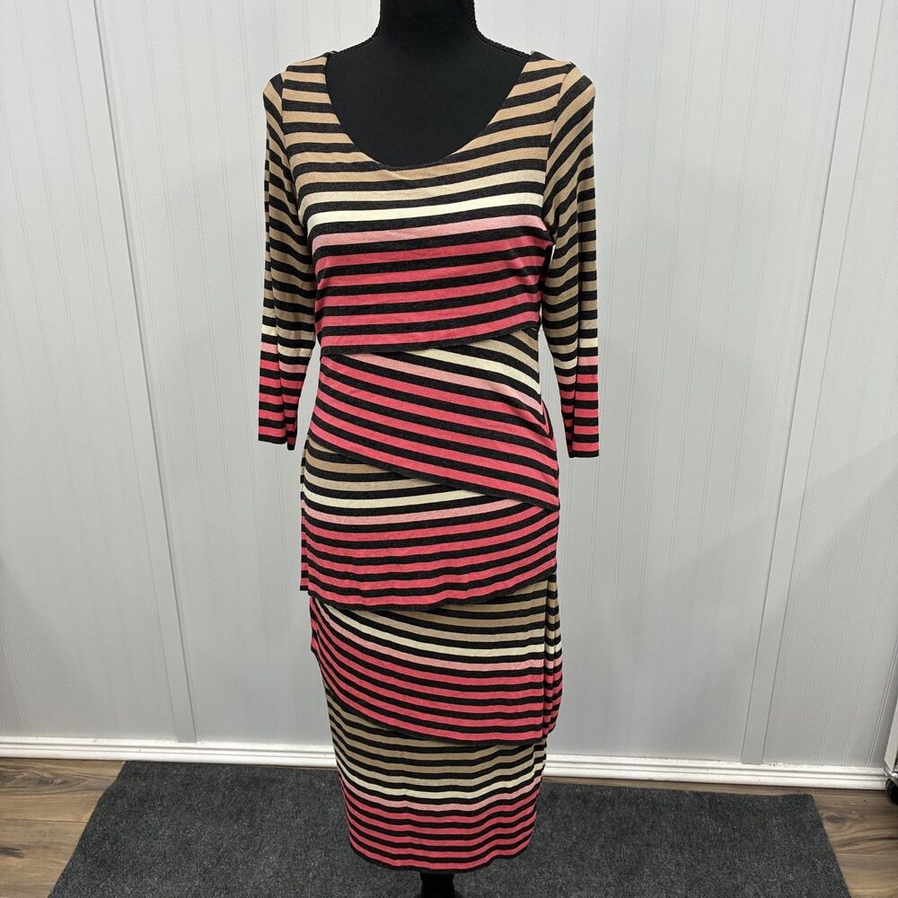 Bailey/44 Anthropologie Women's Large Red Black Stripe Column Bodycon Dress